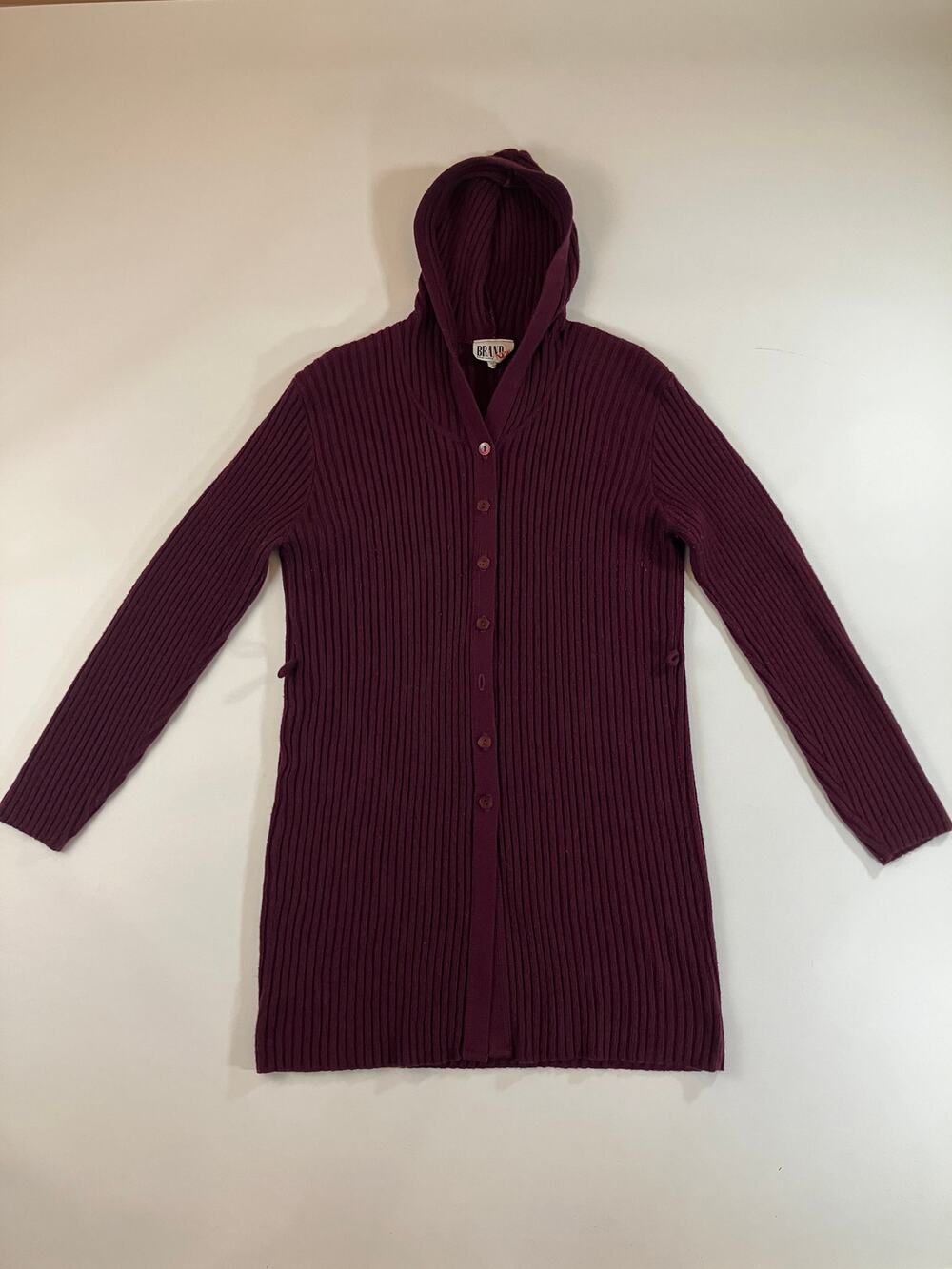 Vintage Brand New Women M Purple Hooded Cardigan Sweater Made USA Long Ribbed